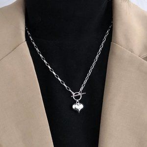 *NEW 925 Sterling Silver Heart Link Chain Necklace